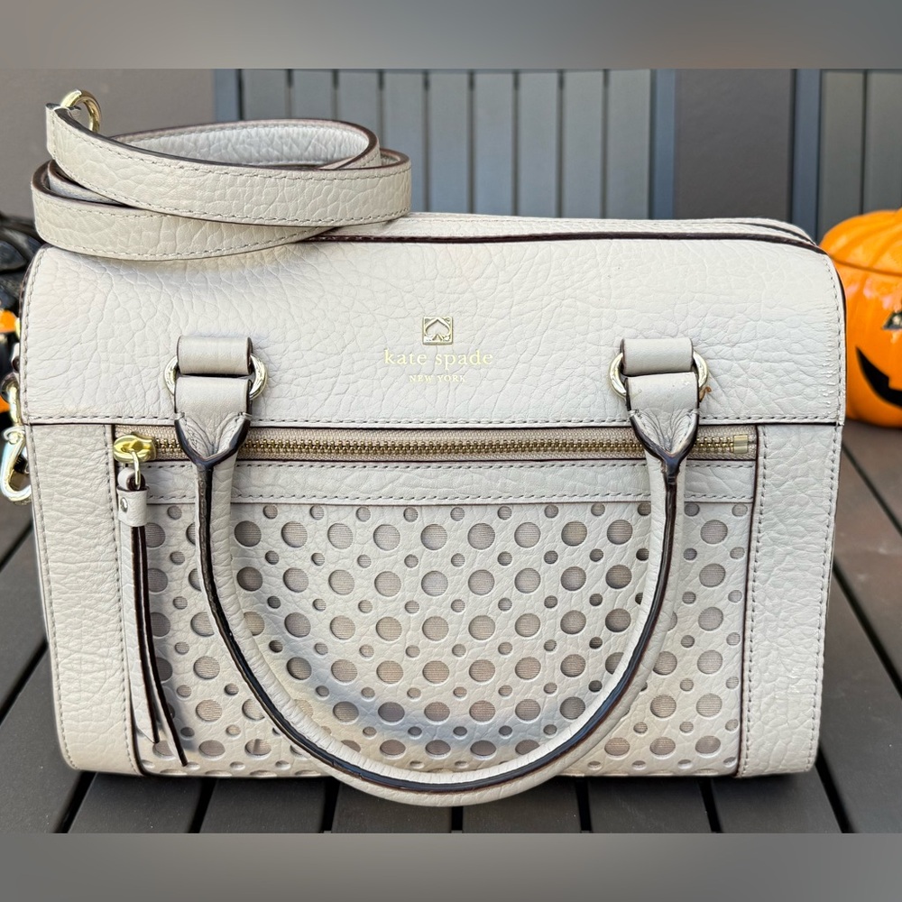 Kate Spade Light Gray Satchel with Perforated Design